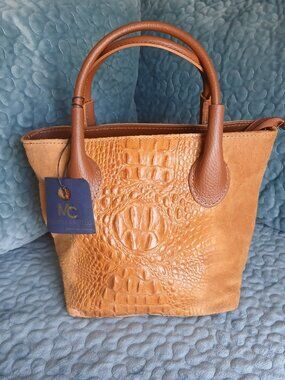 MC Firenze Tan Faux Croc Top Handle Bag